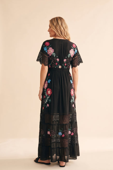 Johnny Was Jade Black Adeline Amapaola Silk Maxi Dress L30326-1