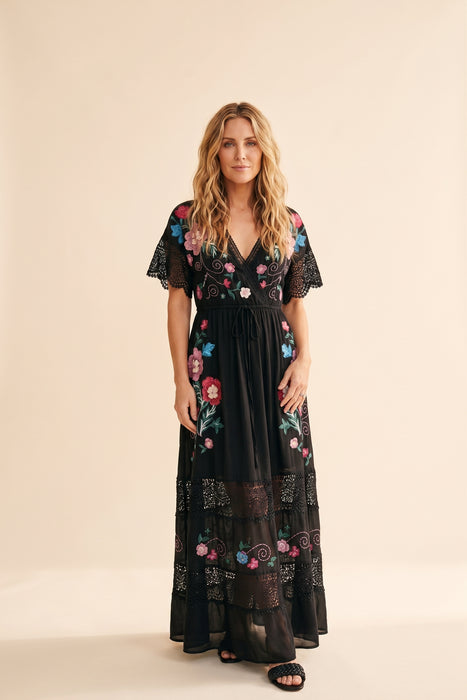 Johnny Was Jade Black Adeline Amapaola Silk Maxi Dress L30326-1