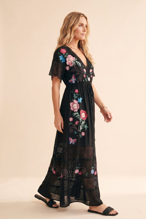 Johnny Was Jade Black Adeline Amapaola Silk Maxi Dress L30326-1