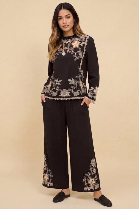 Johnny Was Jade Black Lucci Venlda Cropped Wide Leg Pant L63325-O