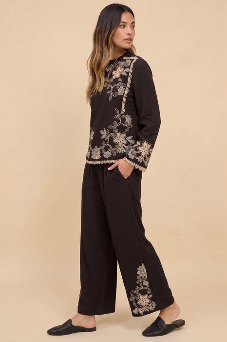 Johnny Was Jade Black Lucci Venlda Cropped Wide Leg Pant L63325-O
