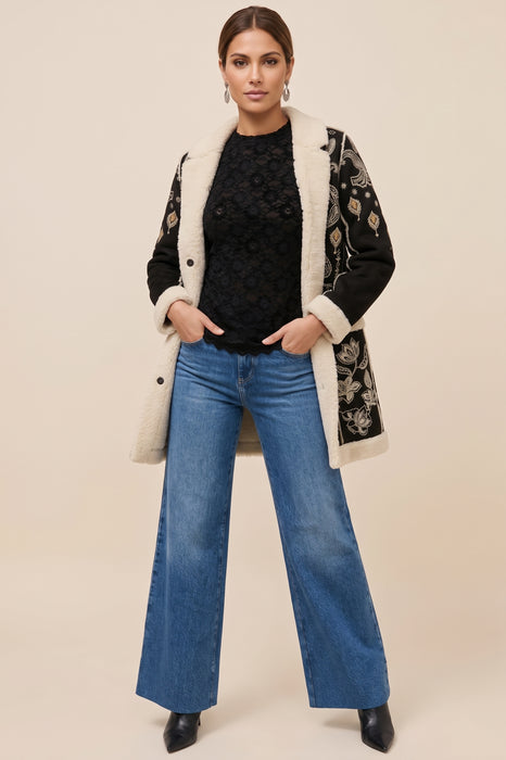 Johnny Was Jade Black Natalie Long Sleeve Stretch Lace Tee L14125-O