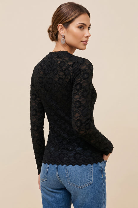 Johnny Was Jade Black Natalie Long Sleeve Stretch Lace Tee L14125-O