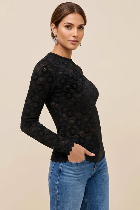 Johnny Was Jade Black Natalie Long Sleeve Stretch Lace Tee L14125-O