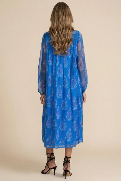 Johnny Was Jade Blue Blaire Floral Silk Midi Dress L35425-2