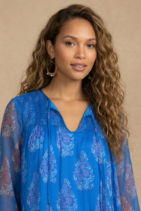 Johnny Was Jade Blue Blaire Floral Silk Midi Dress L35425-2