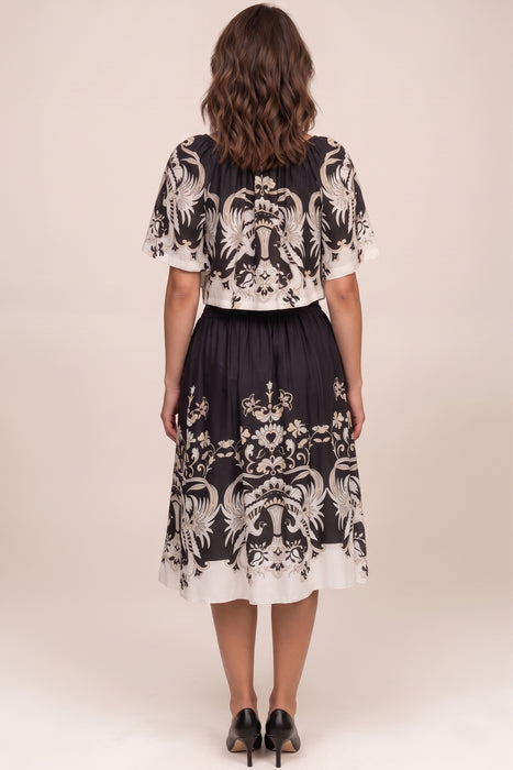 Johnny Was Jade Black Blythe A-Line Midi Skirt L70824