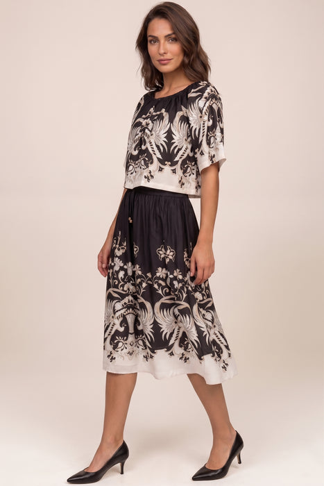 Johnny Was Jade Black Blythe A-Line Midi Skirt L70824
