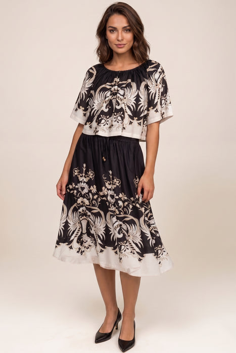 Johnny Was Jade Black Blythe A-Line Midi Skirt L70824