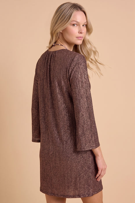 Johnny Was Jade Bronze Metallic Milagros Wide Sleeve Mini Dress L32325-O