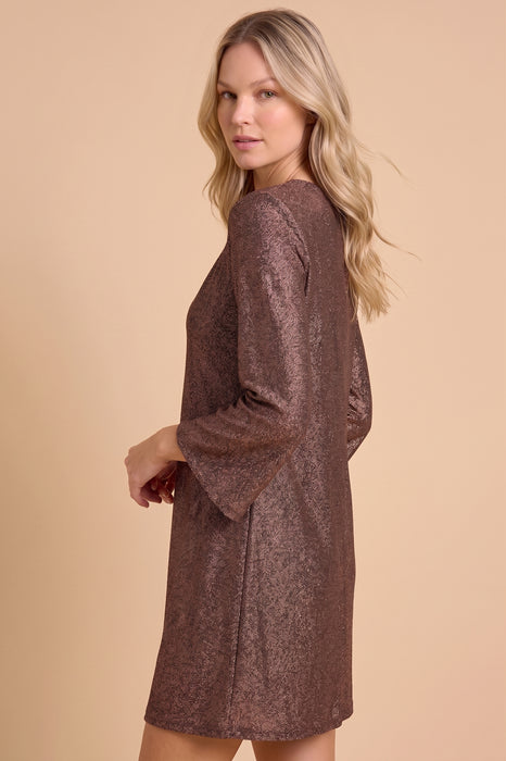 Johnny Was Jade Bronze Metallic Milagros Wide Sleeve Mini Dress L32325-O