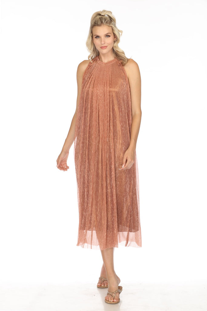 Metallic Halter Midi Dress with Ruffle Neckline | Johnny Was