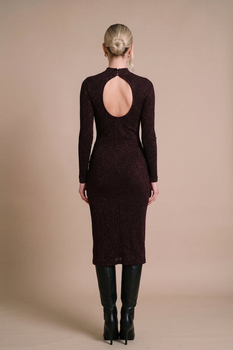 Johnny Was Jade Espresso Brown Jewell Mock Neck Midi Dress L36825-9