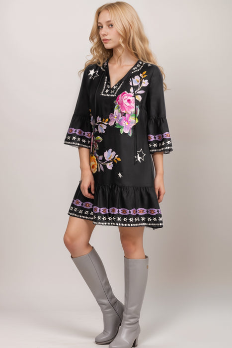 Johnny Was Jade Black Hailee Floral Mini Dress L36325-1