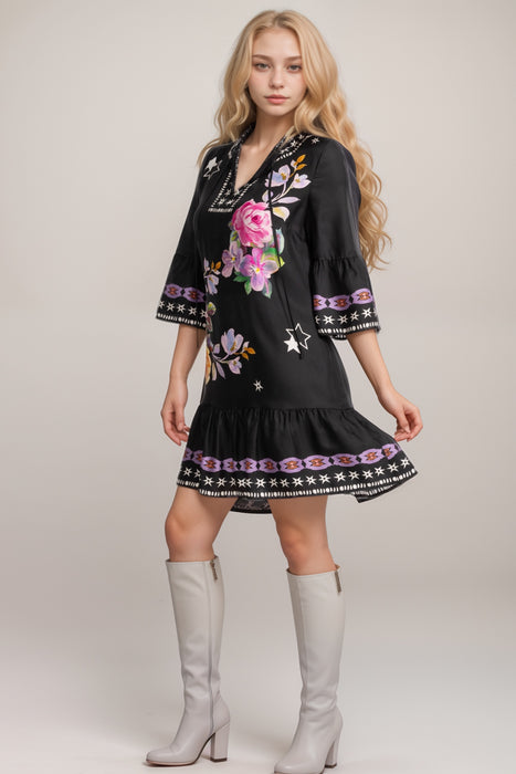 Johnny Was Jade Black Hailee Floral Mini Dress L36325-1