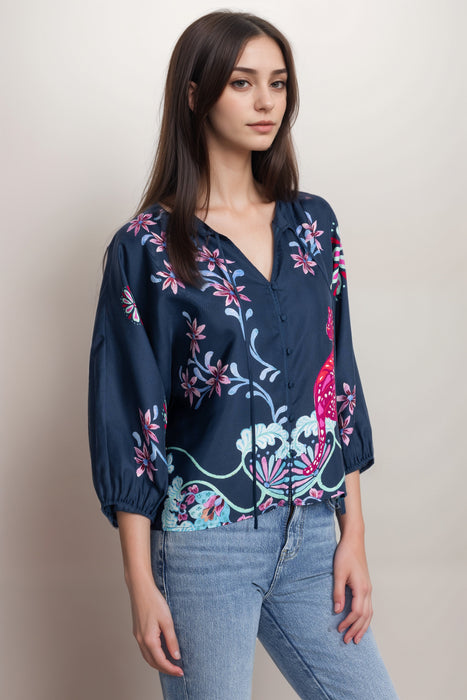 Johnny Was Jade Navy Harlyn Button Front Blouse L19125-2