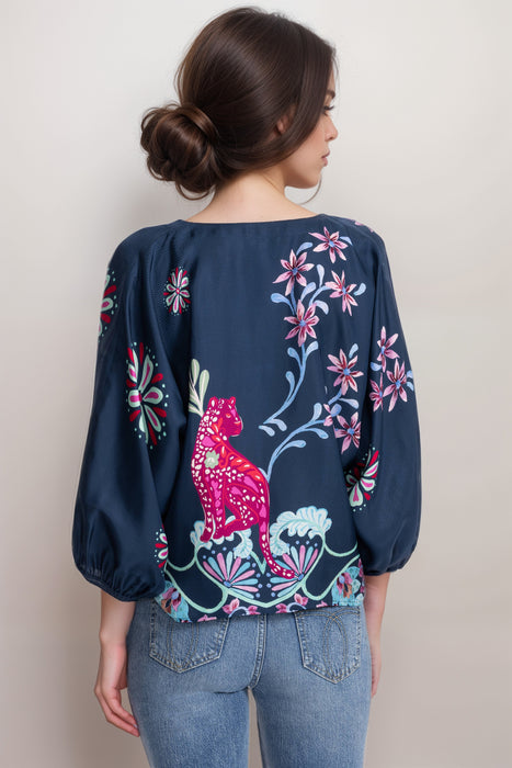 Johnny Was Jade Navy Harlyn Button Front Blouse L19125-2