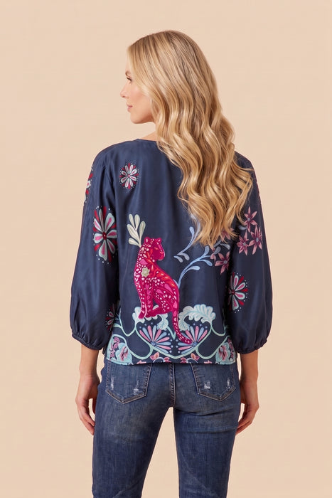 Johnny Was Jade Navy Harlyn Button Front Blouse L19125-2