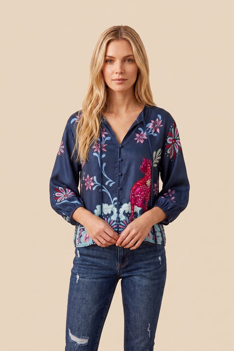 Johnny Was Jade Navy Harlyn Button Front Blouse L19125-2