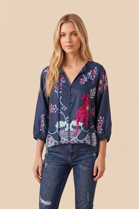 Johnny Was Jade Navy Harlyn Button Front Blouse L19125-2