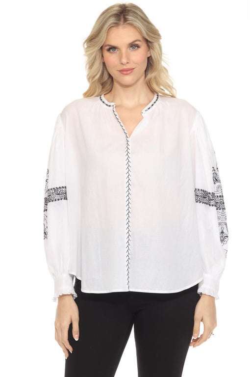 Johnny Was Jade Style L18324 White Irenie Kivi Blouse