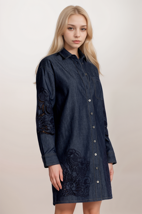 Johnny Was Jade Dark Blue Katella Denim Shirt Mini Dress L33425-2