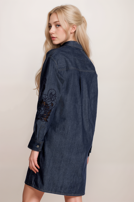 Johnny Was Jade Dark Blue Katella Denim Shirt Mini Dress L33425-2