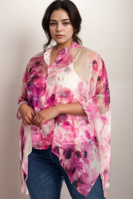Johnny Was Jade Katia Oversized Floral Silk Blouse L10425 Plus Size