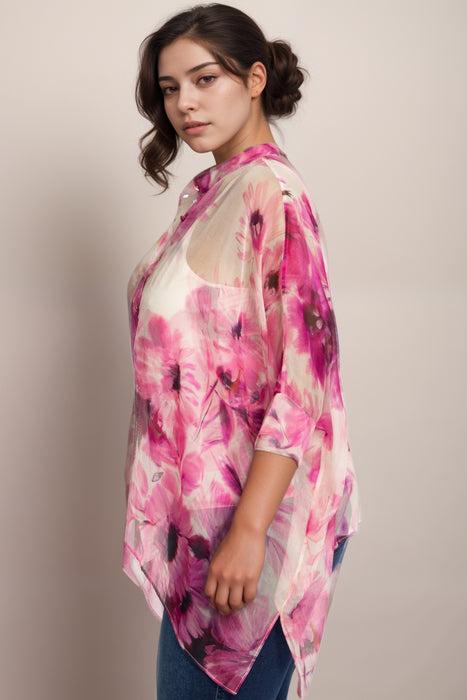 Johnny Was Jade Katia Oversized Floral Silk Blouse L10425 Plus Size