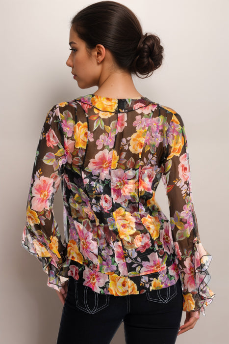 Johnny Was Jade Kylie Floral Silk Ruffle Blouse L18225-1