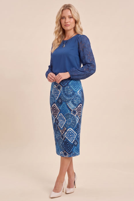 Johnny Was Jade Blue Lizandrea Mesh Midi Skirt L74124-E