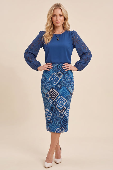 Johnny Was Jade Blue Lizandrea Mesh Midi Skirt L74124-E