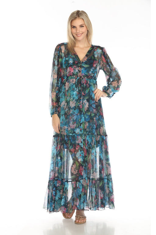Johnny Was Jade Style L32524-E Blue Mabel Floral Silk Maxi Dress