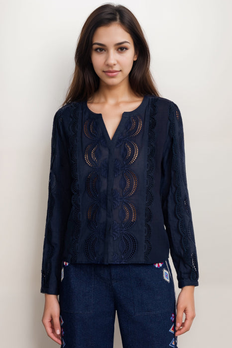 Johnny Was Jade Style L18524-E Blue Makaylin Button Up Blouse