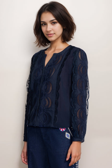 Johnny Was Jade Blue Makaylin Button Up Blouse L18524-E