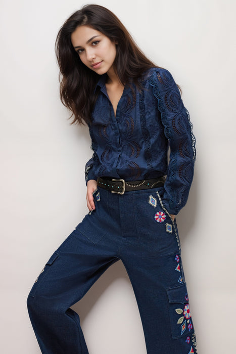 Johnny Was Jade Blue Makaylin Button Up Blouse L18524-E