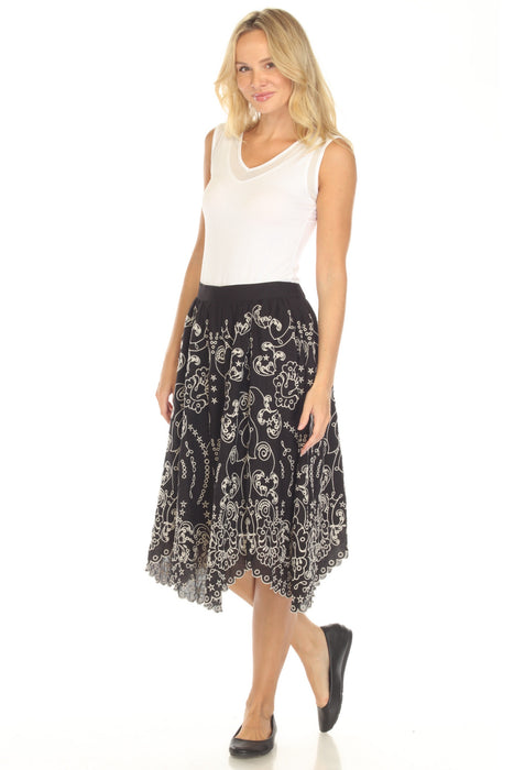 Johnny Was Jade Black Millie Embroidered Midi Skirt L77125-1