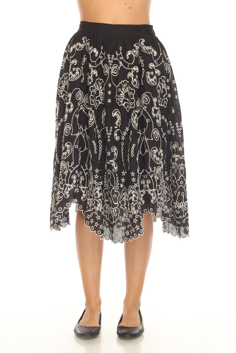 Johnny Was Jade Black Millie Embroidered Midi Skirt L77125-1