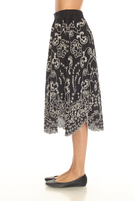 Johnny Was Jade Black Millie Embroidered Midi Skirt L77125-1