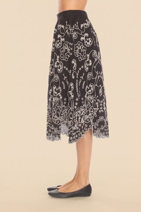 Johnny Was Jade Black Millie Embroidered Midi Skirt L77125-1