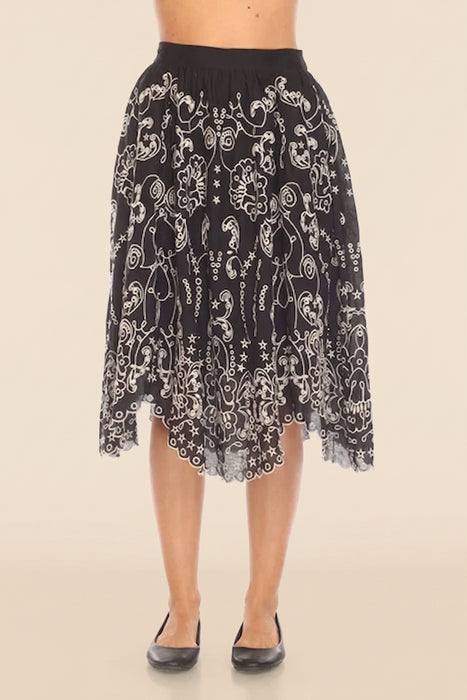 Johnny Was Jade Black Millie Embroidered Midi Skirt L77125-1