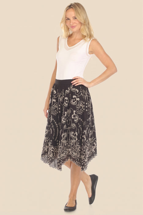 Johnny Was Jade Black Millie Embroidered Midi Skirt L77125-1