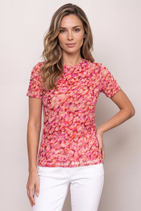 Johnny Was Jade Pink Mina Mesh Short Sleeve Tee R13024