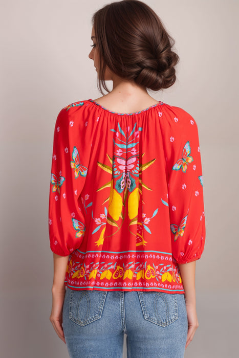 Johnny Was Jade Red Monaco Peasant Blouse L14725-4