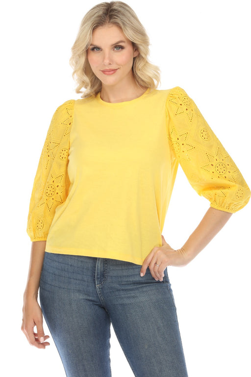 Johnny Was Jade Style L16624 Yellow Nora Puff Sleeve Easy Tee Boho Chic
