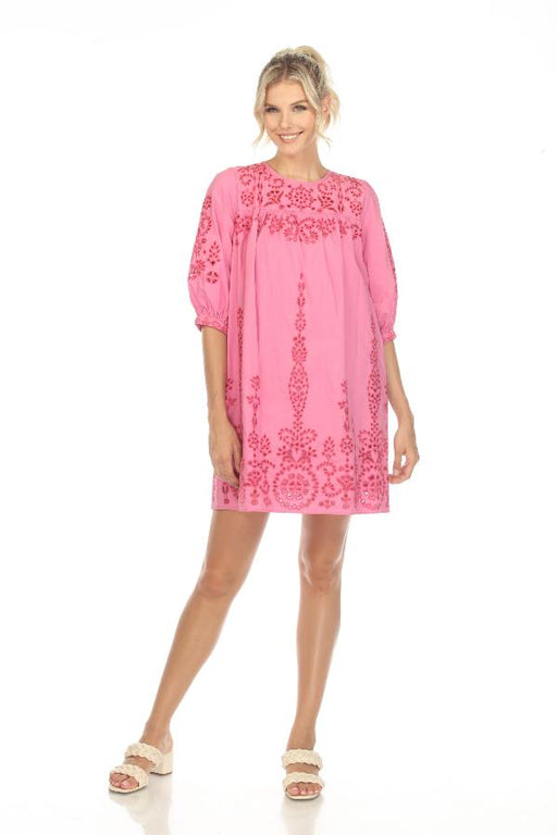Johnny Was Jade Style L38223 Pink Primrose Eyelet Embroidered Mini Dress Boho Chic