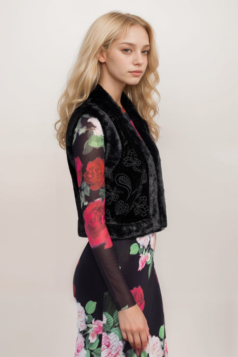 Johnny Was Jade Black Rachella Bethanie Velvet Vest L50924-O