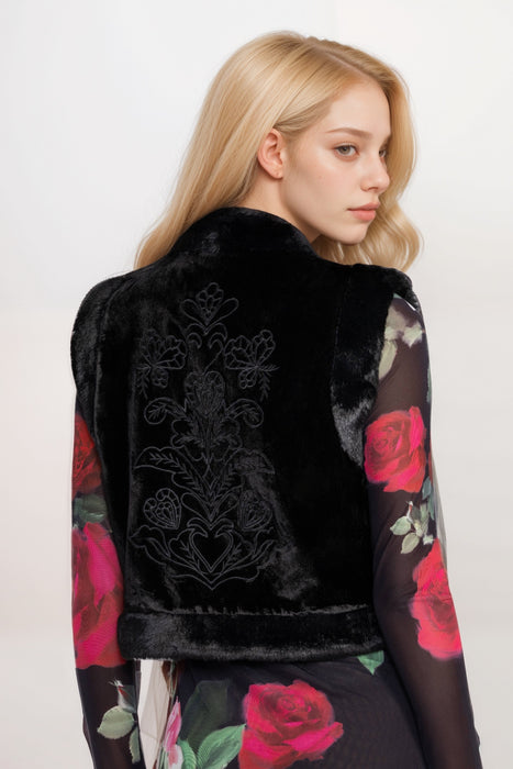 Johnny Was Jade Black Rachella Bethanie Velvet Vest L50924-O