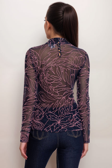 Johnny Was Jade Rebecca Mesh Mock Neck Long Sleeve Tee L17424-9