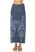 Blue maxi denim skirt with white leaf pattern and frayed hem from Johnny Was